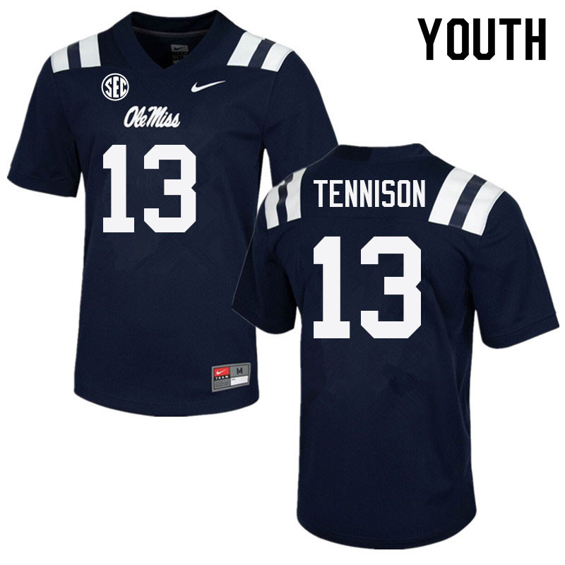 Youth #13 Ladarius Tennison Ole Miss Rebels College Football Jerseys Sale-Navy